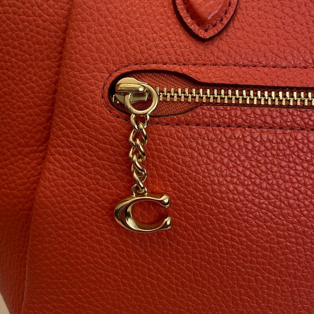 COACH Elise Coral Pebbled Leather Top Zip Medium Satchel Bag Pre-Owned - Picture 6 of 13